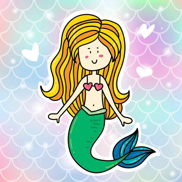 Colorful Vector Sticker Vintage Style Vector Illustration Mermaid Sticker Gradient — Stock Vector