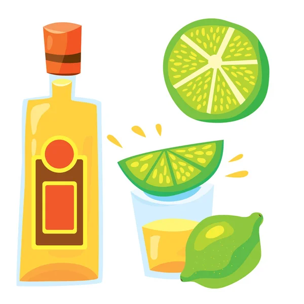 Vektor Illustration Von Bunten Sticker Für Mexiko Thema Vektor Tequila — Stockvektor