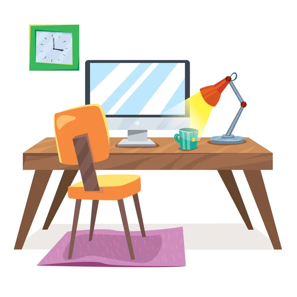 Vektor Cartoon Stil Web Banner Von Hause Freelancer Büro Schreibtisch — Stockvektor