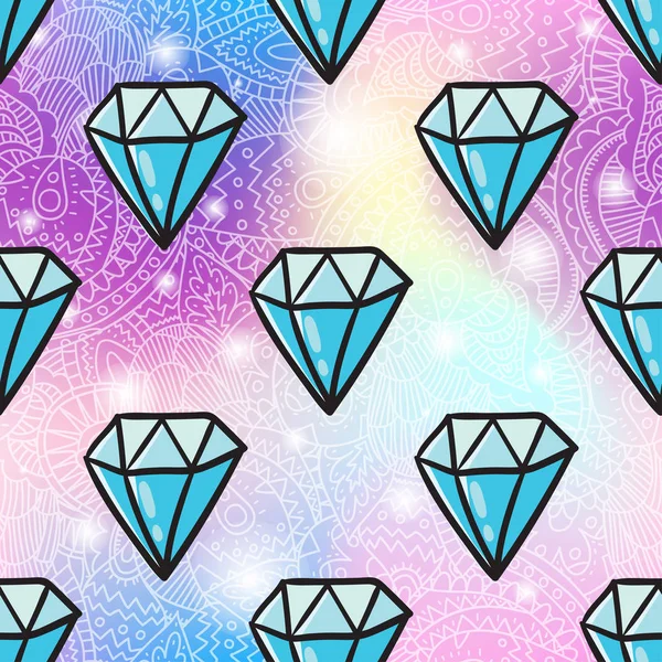 Färgglada Vektorillustration Diamanter Klistermärken Mönster Över Tonad Bakgrund — Stock vektor