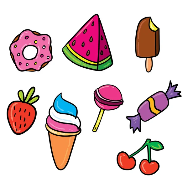 Kleurrijke Vector Stickers Set Kinderachtig Illustraties Afdrukken Stijlsjabloon — Stockvector