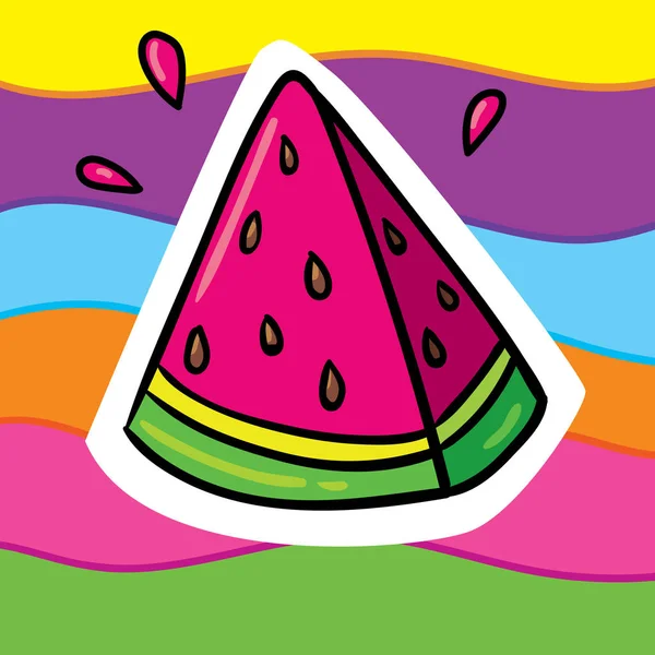 Colorful Vector Sticker Vintage Style Vector Illustration Watermelon Sticker Rainbow — Stock Vector