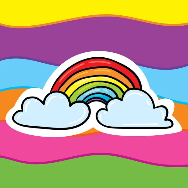 Colorful Vector Sticker Vintage Style Vector Illustration Rainbow Clouds Sticker — Stock Vector