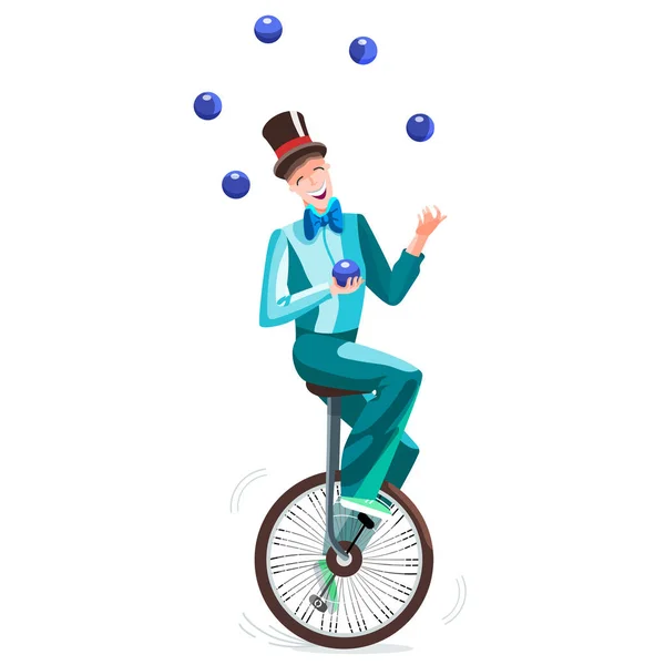 Hokkabaz sirk bir tek tekerlekli sirk bisikletine üzerinde — Stok Vektör