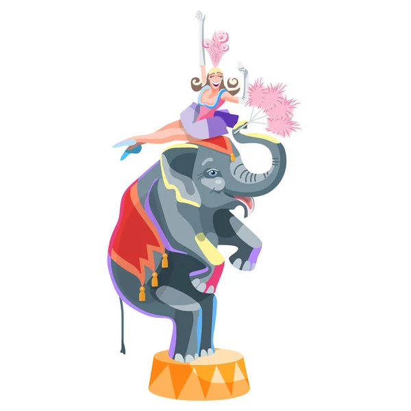 Circus olifant en meisje. — Stockvector