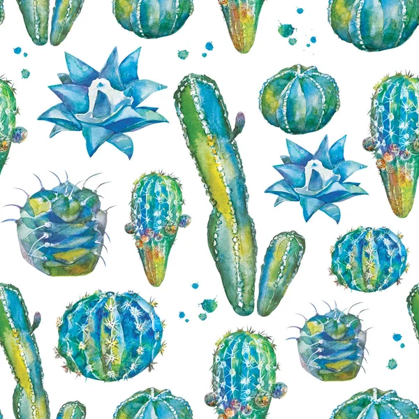 Pola tanpa jahit kaktus dalam gaya cat air . — Stok Foto