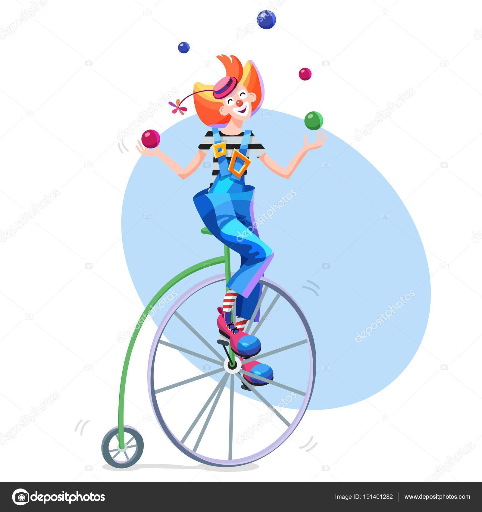 Payaso malabares bolas en una bicicleta retro Vector de stock