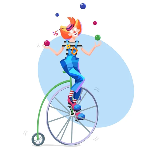 Klaun żongluje kulki na rowerze retro. — Wektor stockowy