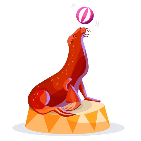 Otarie en fourrure habillée jongle avec une balle . — Image vectorielle
