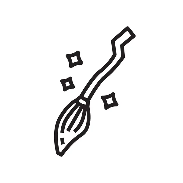 Broom icon in line and pixel perfect style. Broomstick of witch with stars for Halloween — 스톡 벡터