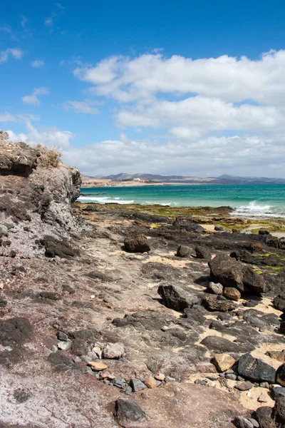 Pięknej Skalistej Plaży Costa Calma Fuerteventura — Zdjęcie stockowe