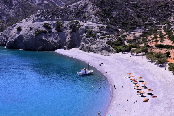 One Boat Lonely Beach Karpathos — Stock Photo, Image