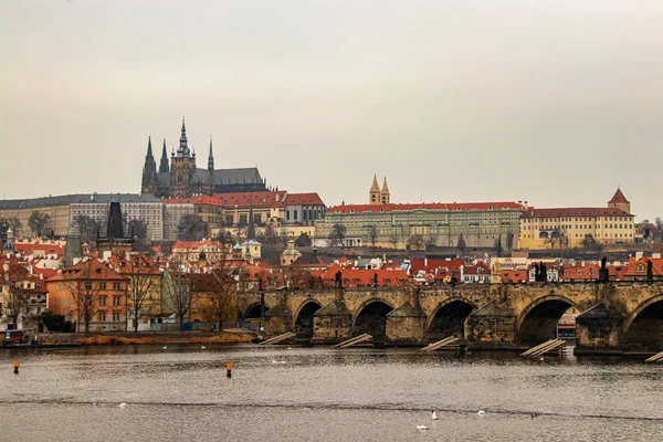 Vltava Karelsbrug Kasteel — Stockfoto