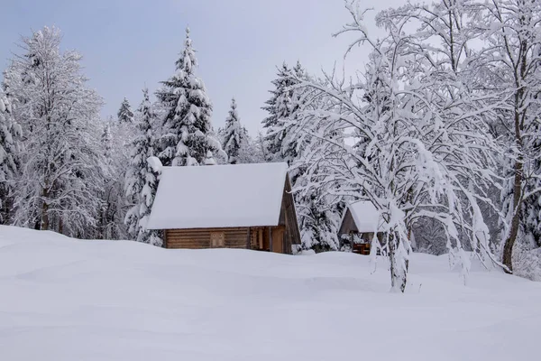 被雪覆盖的山小屋 — 图库照片