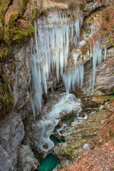 Cañón Mostnica Cubierto Hielo Bohinj — Foto de Stock