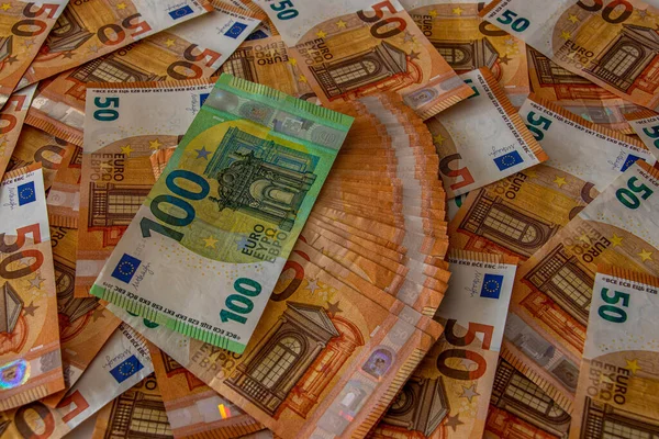 Unterschiedlicher Wert Euro Banknoten Der Tabelle — Stockfoto