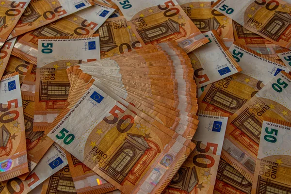 Big Pile Euro Bills Table — Stock Photo, Image