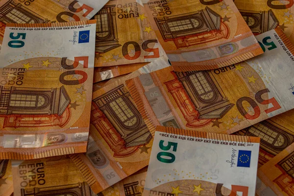 Euro Bills Laying Table — Stock Photo, Image