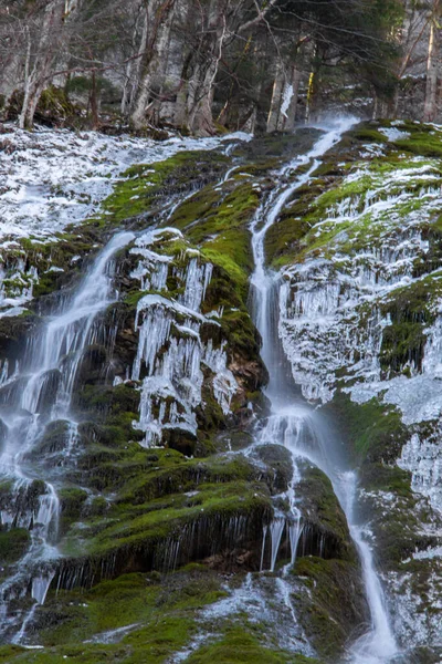 Cachoeira Coberta Neve Vale Bohinj — Fotografia de Stock