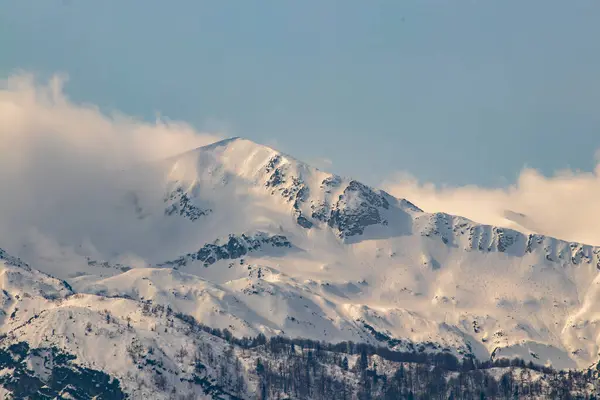 Горная Вершина Покрыта Ранним Туманом — стоковое фото