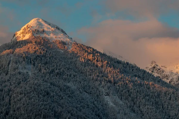 Pico Montaña Cubierto Luz Solar Temprana —  Fotos de Stock