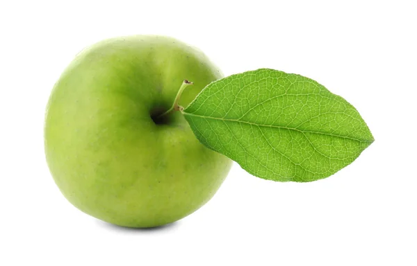 흰색 배경에 잎 신선한 그린 애플 — 스톡 사진