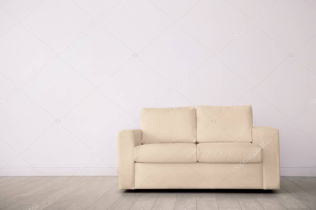 Elegant room interior with comfortable sofa
