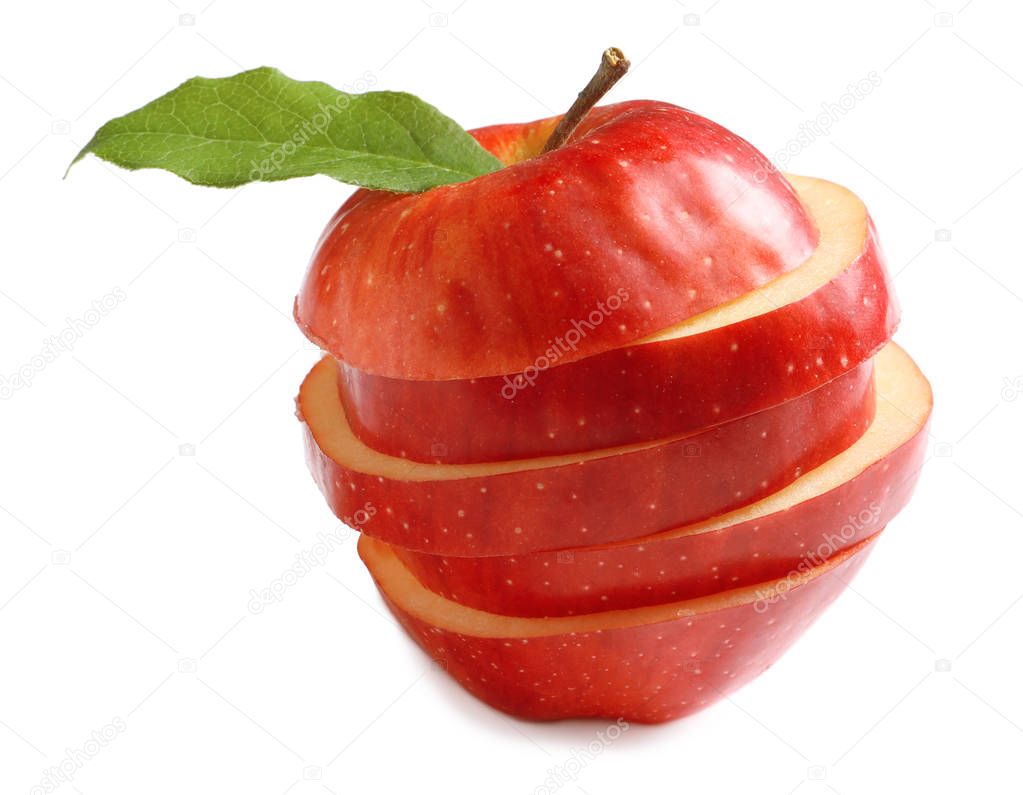 Cut red apple on white background