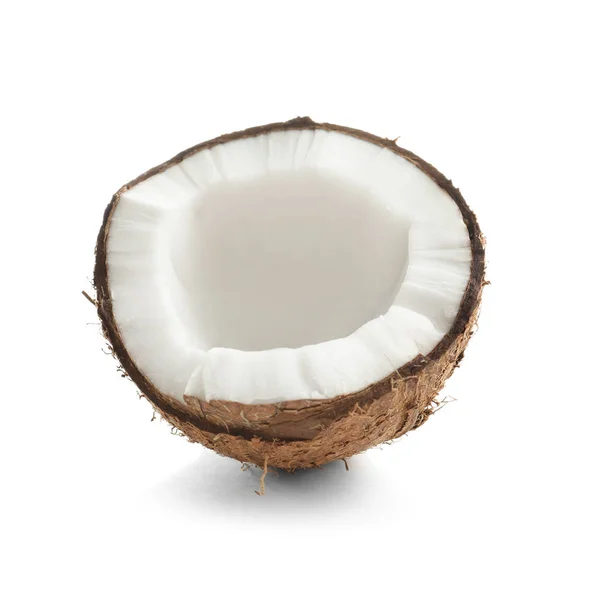 Polovina z kokosu na bílém pozadí — Stock fotografie