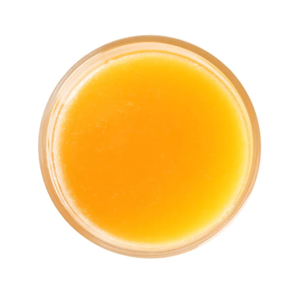 Glas Orangensaft isoliert auf weiß, Draufsicht — Stockfoto