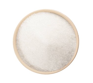 Beyaz arka plan üzerinde saf şeker ile seramik kase