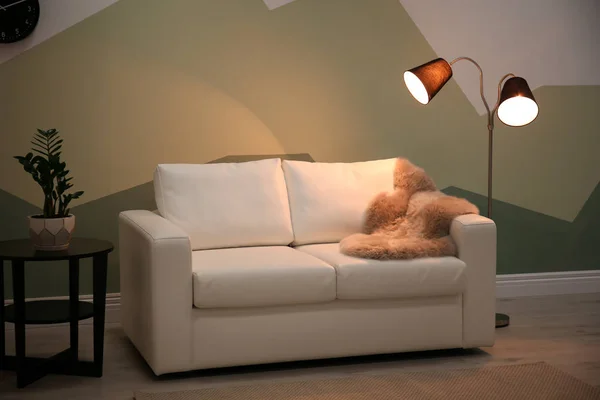 Salón interior con cómodo sofá —  Fotos de Stock