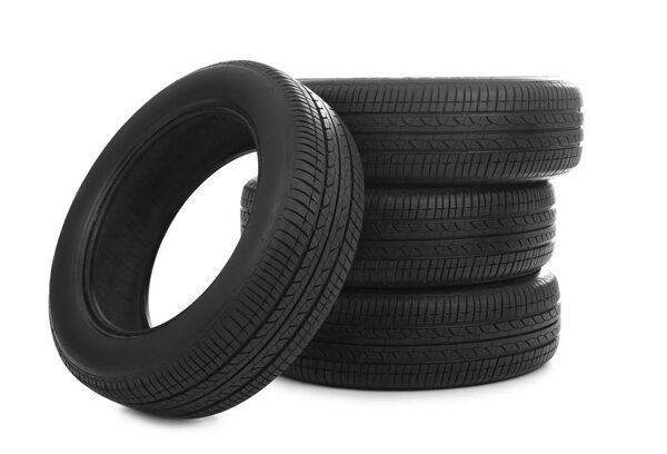 Car tires on white background