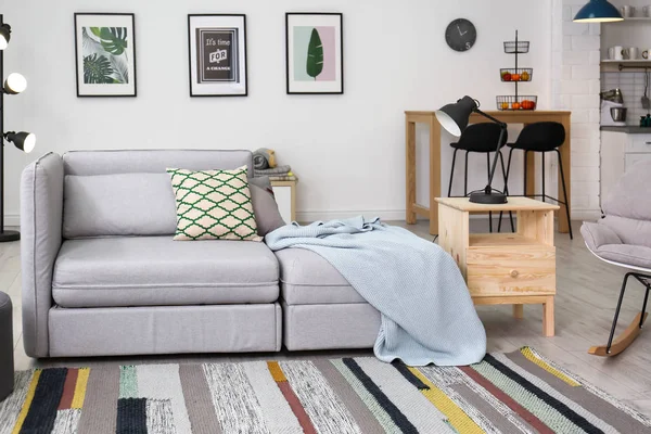 Elegante salón interior con cómodo sofá — Foto de Stock