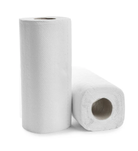 Rouleaux de papier essuie-tout sur fond blanc — Photo