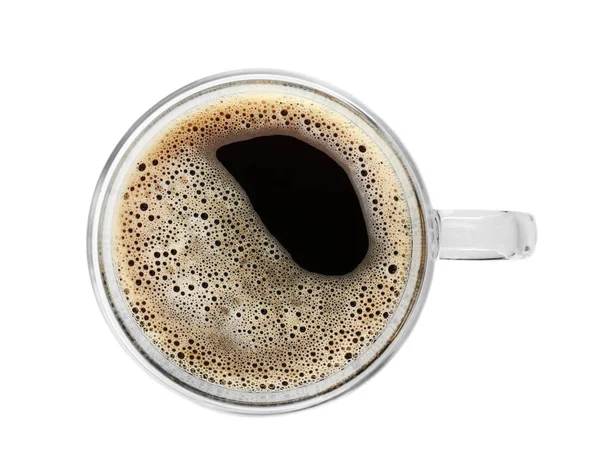 Cangkir dengan kopi panas lezat di latar belakang putih — Stok Foto
