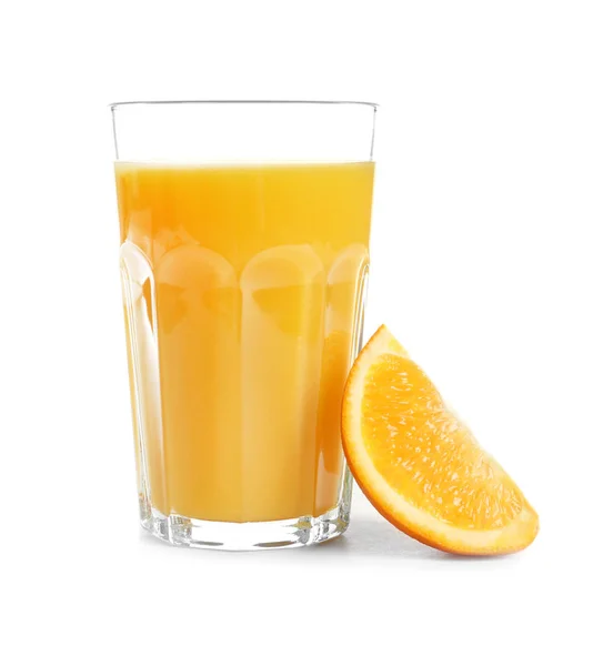 Glass of orange juice and fresh fruit isolated on white — Stock Photo, Image