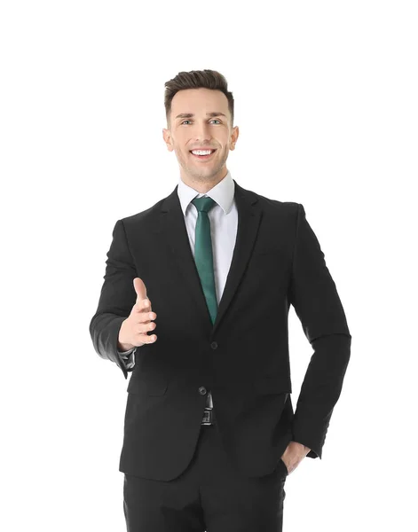 Young business trainer on white background — Stock Photo, Image