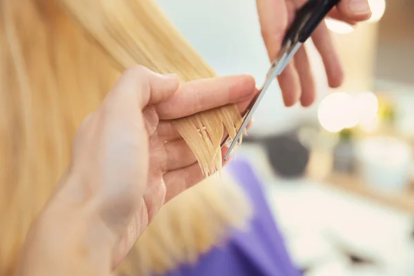 Professionele kapper werken met klant in salon — Stockfoto