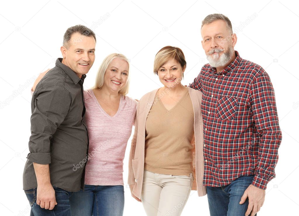 Happy senior couples on white background