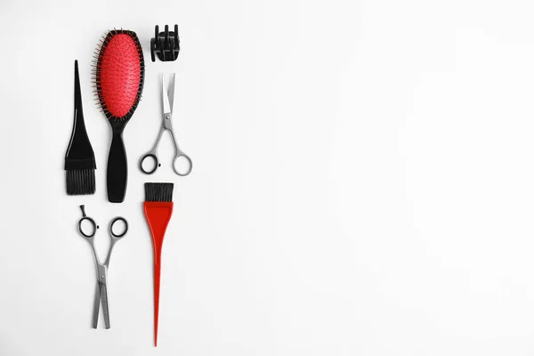 Professional hairdresser tools on white background — Stock Photo, Image