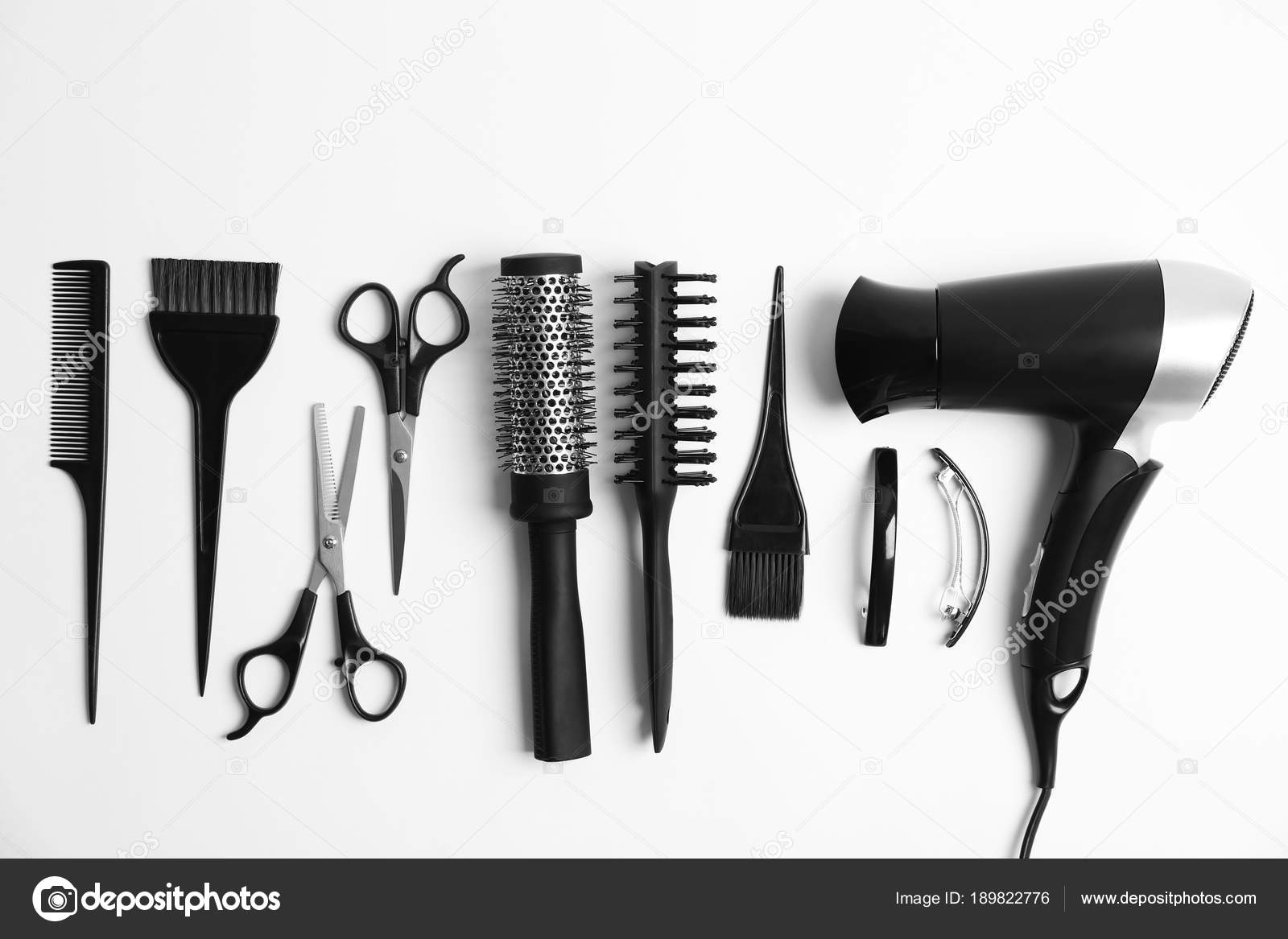 Professional Hairdresser Tools On White Background Stock Photo