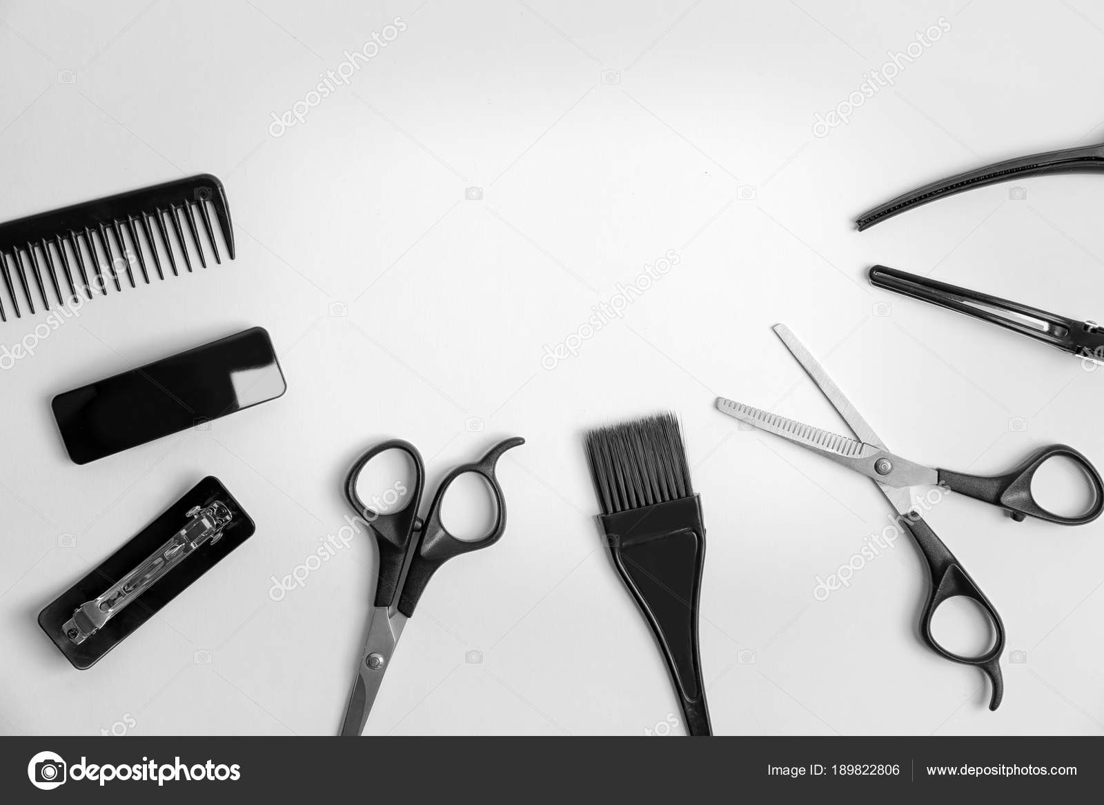 Professional Hairdresser Tools On White Background Stock Photo