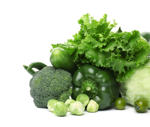 Green vegetables and fruits on white background. Food photography — Stock Photo, Image