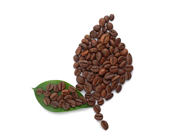 Composição com grãos de café no fundo branco, vista superior — Fotografia de Stock