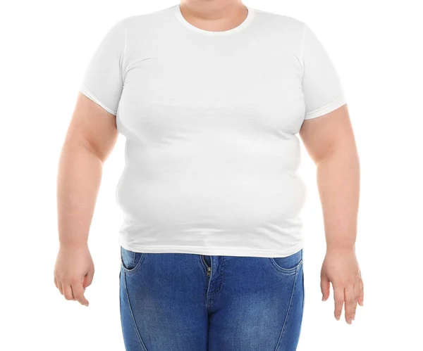 Overweight woman on white background — Stock Photo, Image