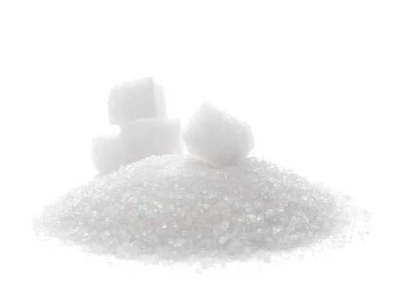 Rafinovaného cukru na bílém pozadí — Stock fotografie