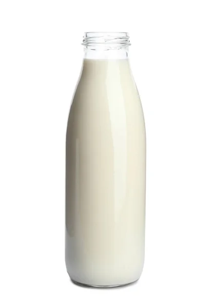 Пляшка молока на білому тлі — стокове фото