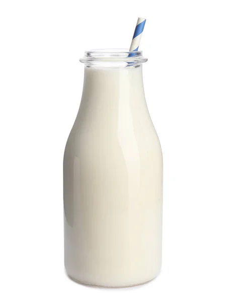 Flasche Milch auf weißem Hintergrund — Stockfoto