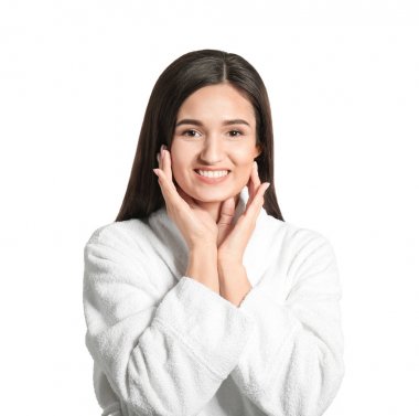 Beyaz arka plan üzerinde güzel kadın portresi. Kozmetik ve spa